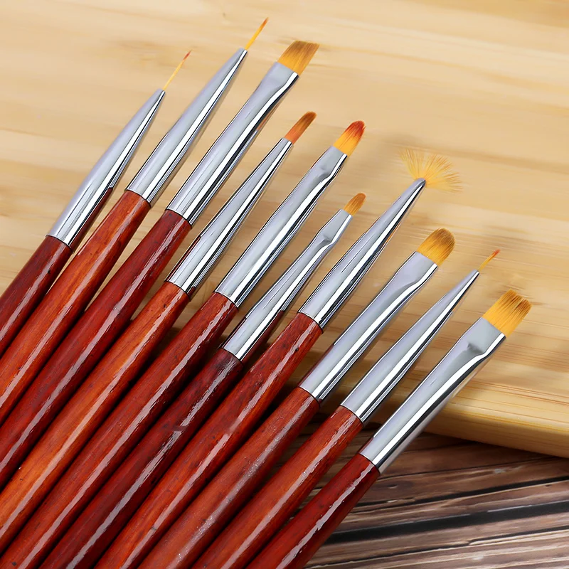 

Red Wood Handle Nylon Nail Art Brushes Wholesale Drawing Petal Pen Liner Flat French Stripe Nail Gel Polish Brush Manicure Tool