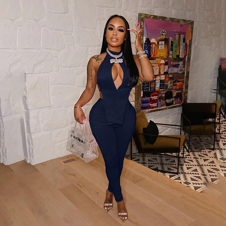 

Hollow Out Backless Corduroy Clothes Women Summer Sexy 2 Piece Set Woman 2Piece Pants Shirt Set -PT, Black,dark blue,wine red