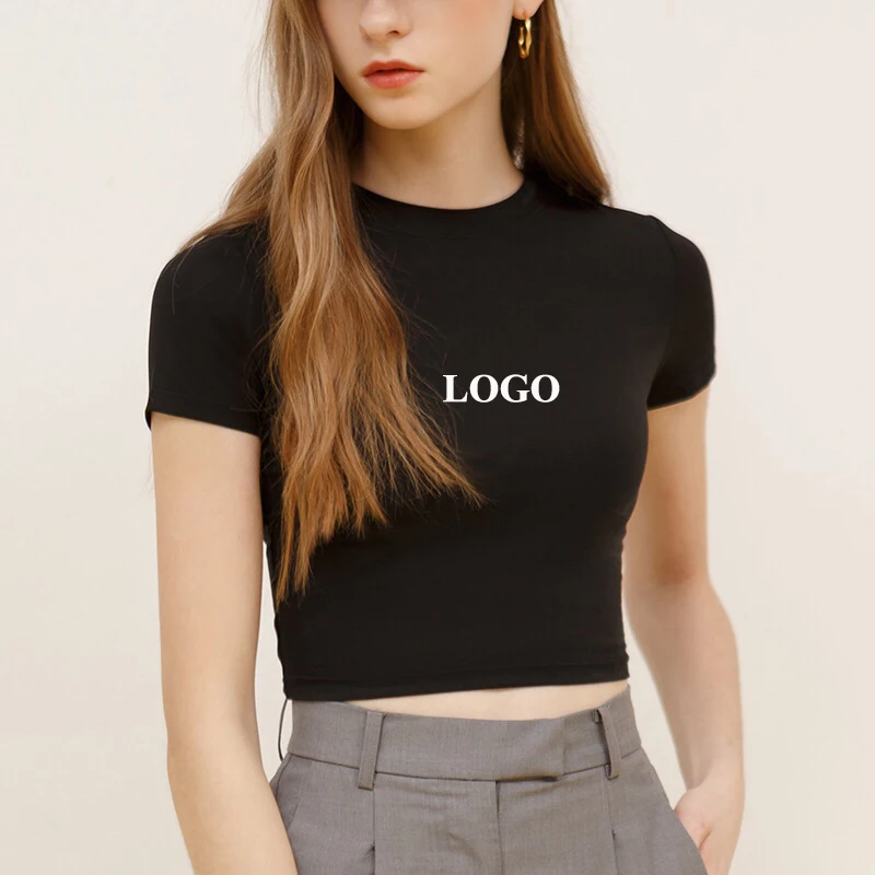 

Crew neck short sleeve crop top wholesale custom white woman top