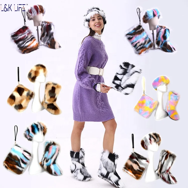 

2021 Hot sale cheap snow boots ladies white fur winter boots with logo, As picture
