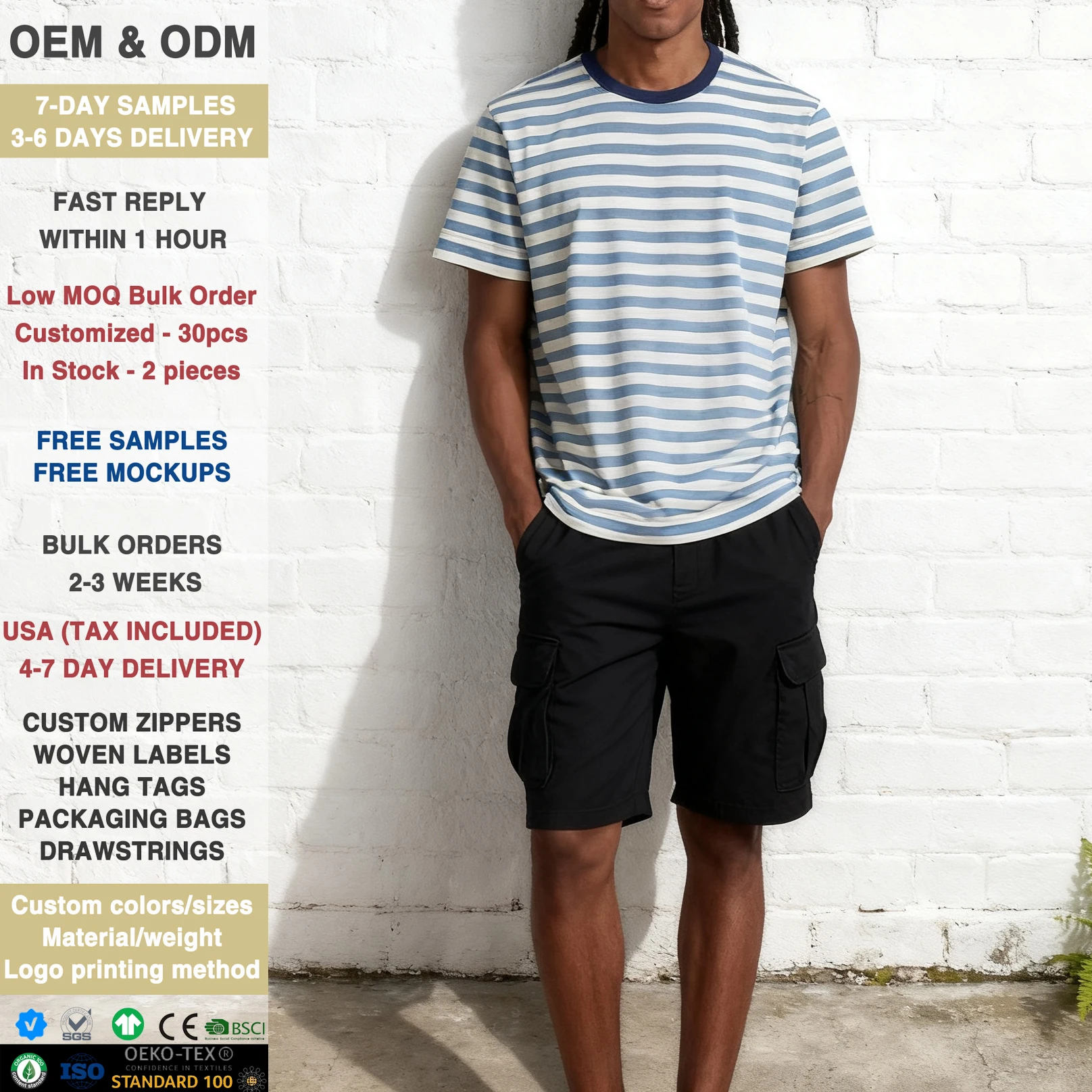 100% Cotton Custom Heavy Fashion Couple Tshirt Stripe Kids Shorts and Tshirt Striped Tshirts Round Neck Short-sleeves T-shirt