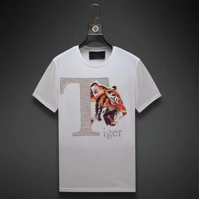 

Top quality hot sale fashion men diamond tiger print t-shirt high street brand tshirts men rhinestone 100% cotton t shirt
