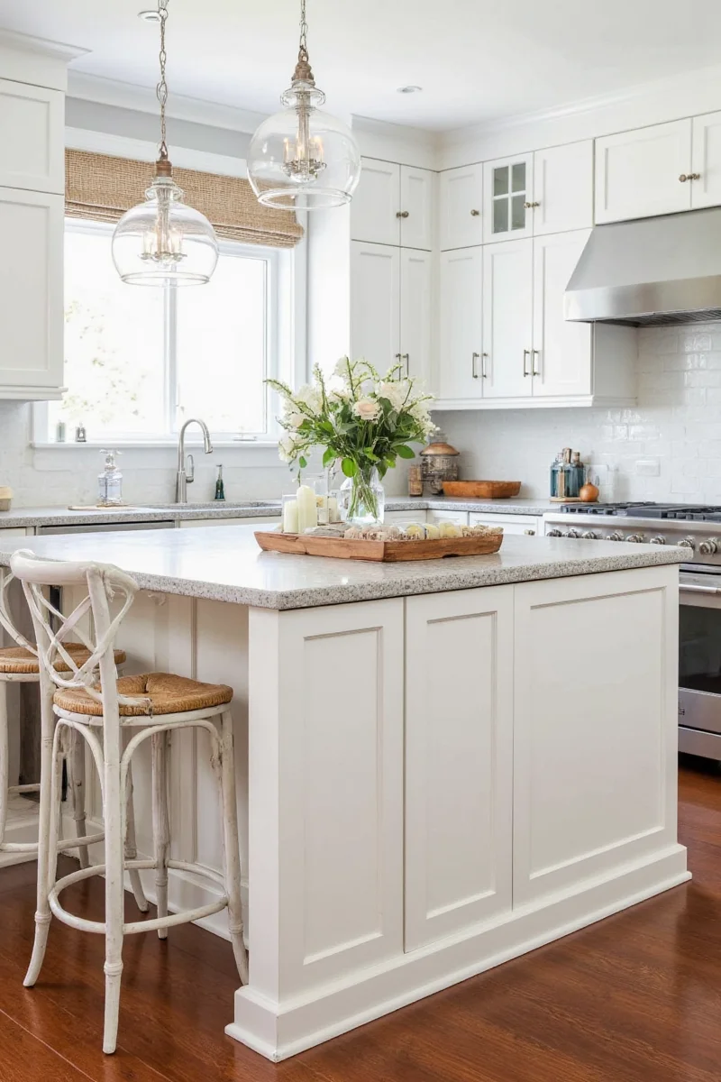 Happy family cooking together at kitchen island