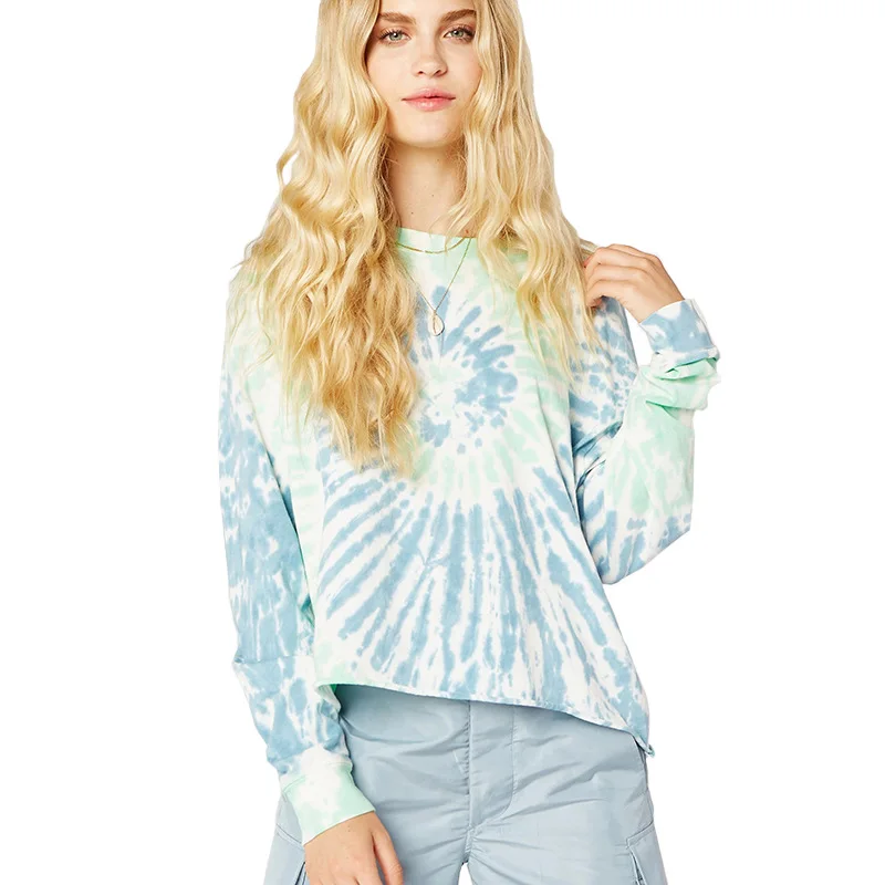 

Tie Dye O Neck Tshirt Casual Long Sleeve Womens Tops, Picture shown