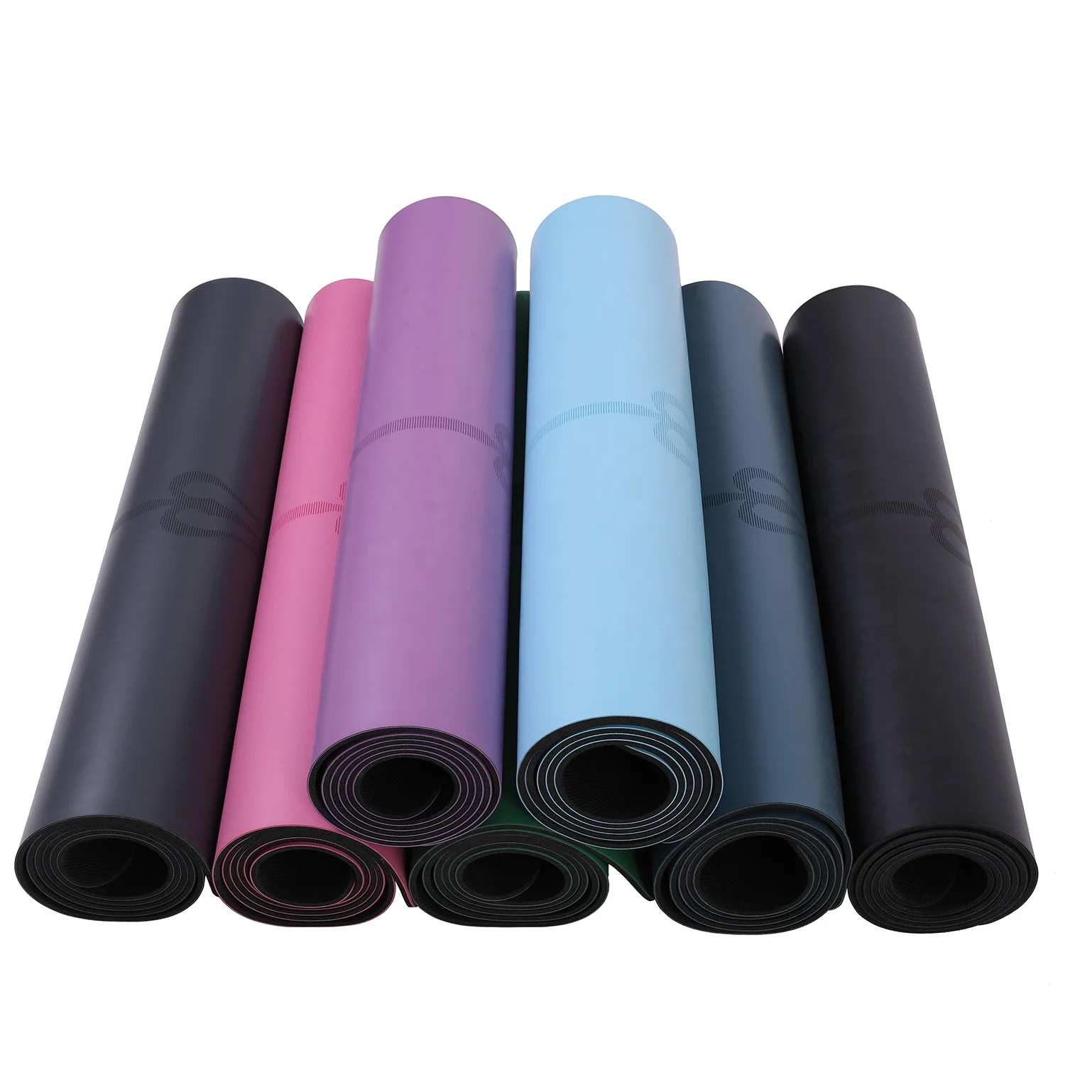 

7 Colors 1830*680*5mm Double Layer Anti Slip Polyurethane Yoga Mat PU Natural Rrubber Yoga Mat with Position Line, Black,purple,pink,l.blue,d.gray,d.blue,green