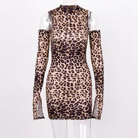 

2019 leopard print sexy dress with gloves autumn winter women party club streetwear mini dresses