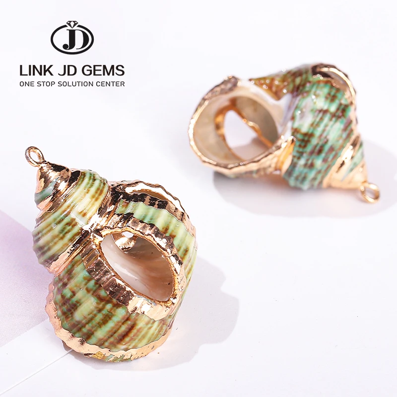 

JD Bohemian Vintage Plated Green Color Natural Shell Conch Hollow Charms Pendant For Jewelry Making Diy Bracelet Necklace