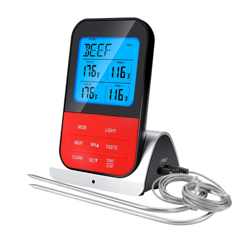 

Wireless BBQ Thermometer Digital Cooking Meat Food Oven Grilling Thermometers With Timer Function, Black