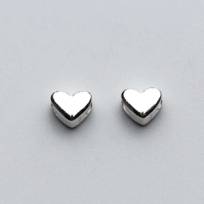 S925 sterling silver heart shaped spacer bead for jewelry bracelet making accessory