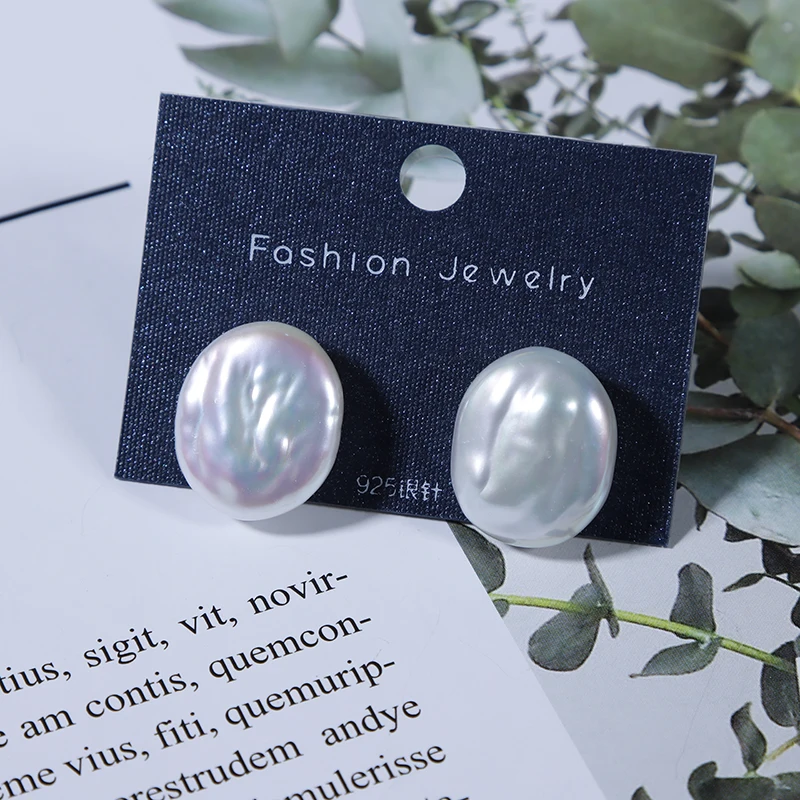 Baroque oval button earrings Natural freshwater pearl shaped earrings S925 Sterling silver factory wholesale