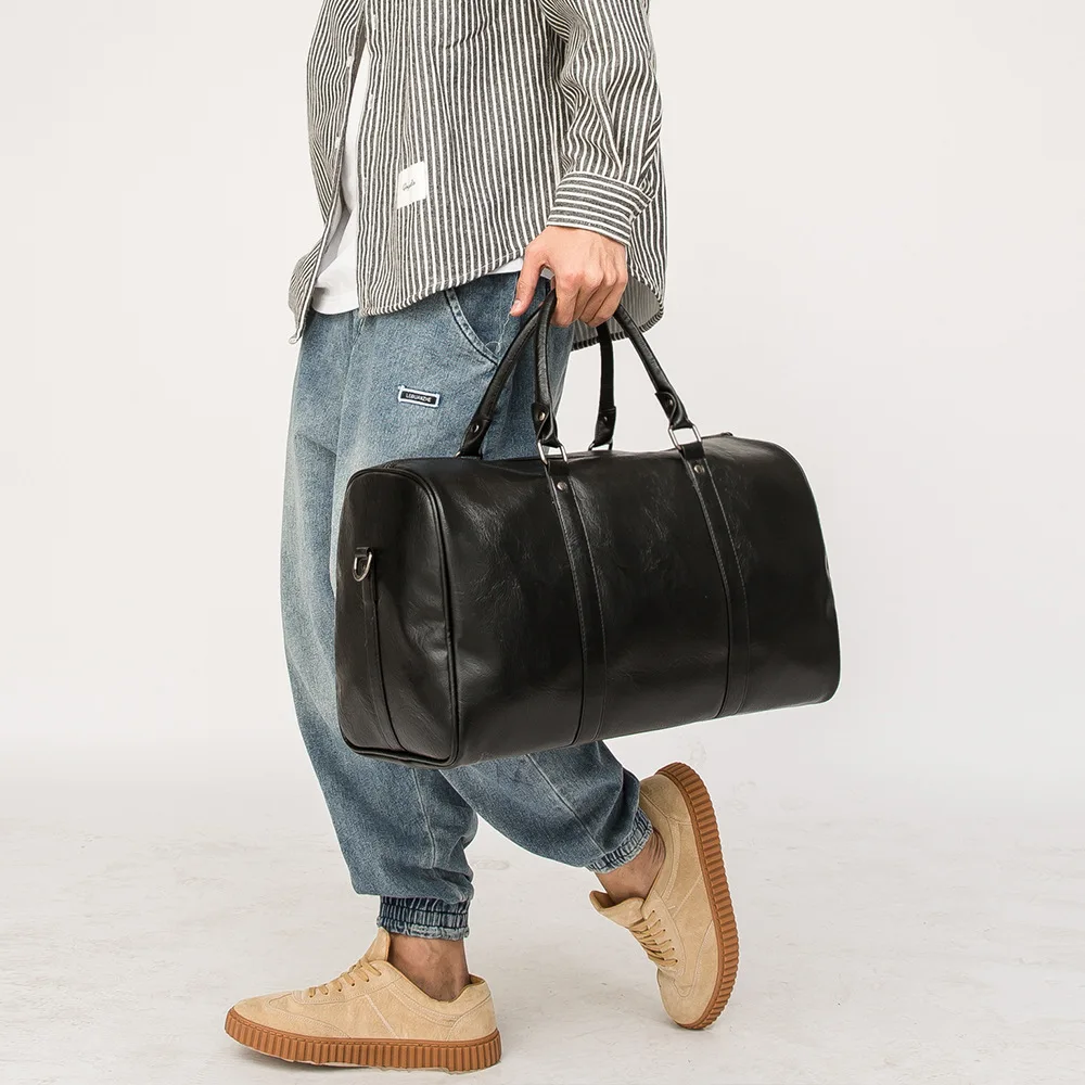 

Large Tote Shoulder Bag Women Handbag New Design Mens PU Leather Travel Sports Duffle Bags For Overnight, Black/customized