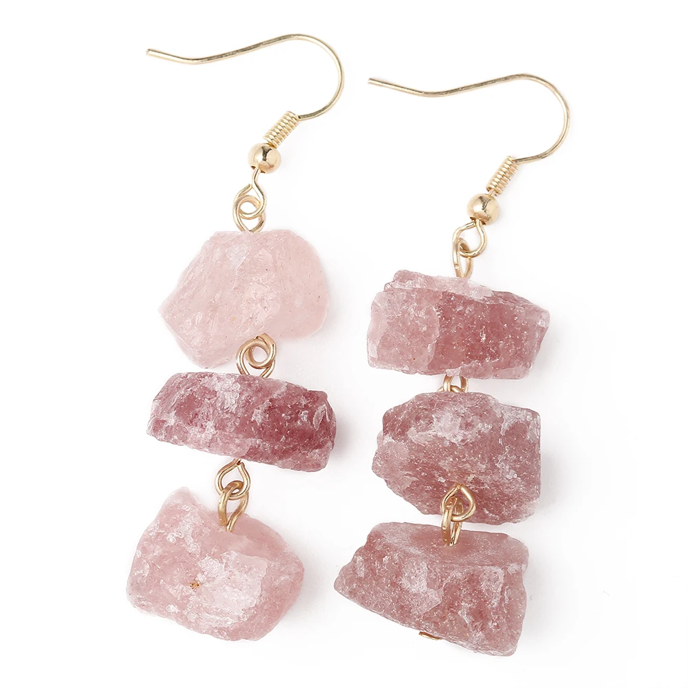 

100% Natural Irregular Raw Pink Quartz Water Drop Earring Women Jewelry Crystal Drop Earrings