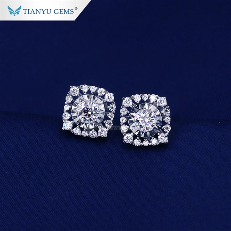 

Tianyu gems square ice out jewellery white gold 10k moissanite stud earrings set for women