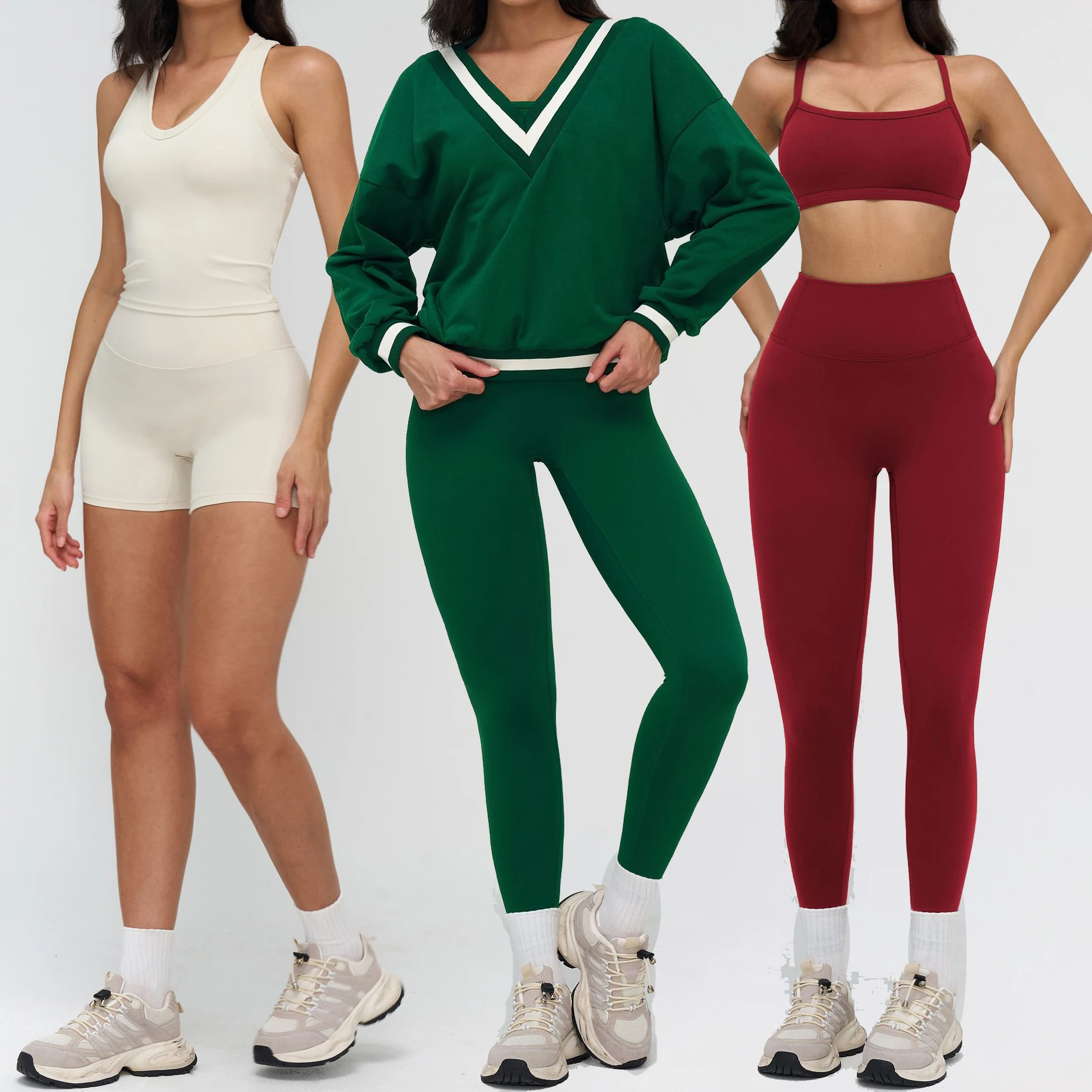 YIYI Manufacturer 4 Seasons 5pcs Workout Athletic Suits Stretchy Leggings Sets Women Fashion Comfortable Gym Clothing