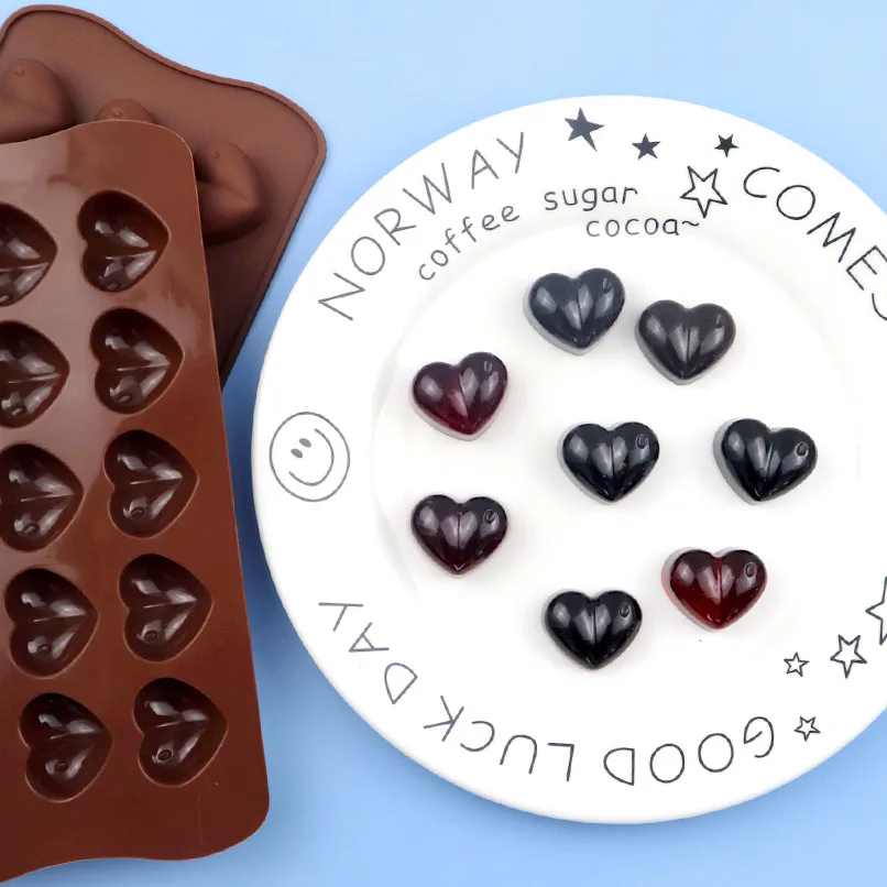

Factory supply silicone cake mold 15 heart-shaped silicone chocolate mold silicone baking mold with raindrops, Coffee color
