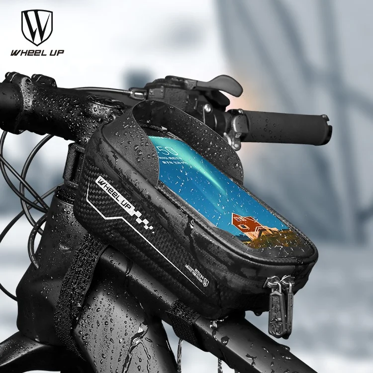 

WHEEL UP Waterproof Bike Bicycle Front Tube Smartphone Mount Bag Bicycle Phone Case, Black