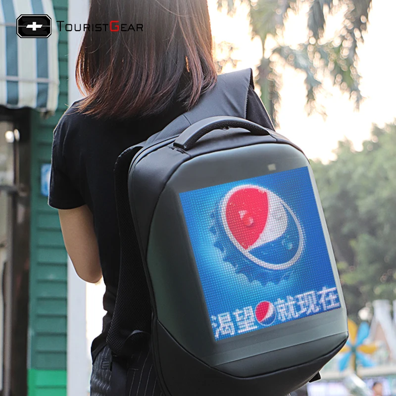 

2020 trendy cool custom advertising backpacks LED screen bags for fashion person factory manufacturer, Black
