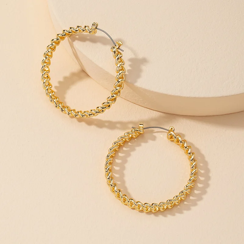 

New Arrival Simple 18K Gold Plated Big Round Ring Earrings Fashion Brass Thin Chain Large Hoop Earrings For Cool Girls