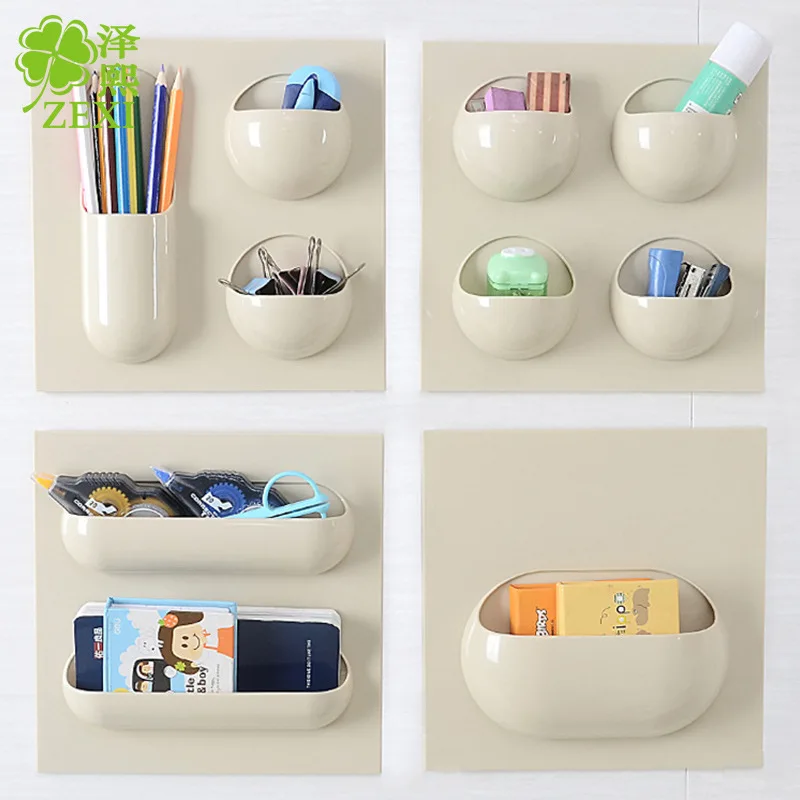 

4 holes storage Plastic Self-adhesive Kitchen Fridge Storage Rack Organizer Cleaning Sponge Fruit Kitchen Tools, Colors