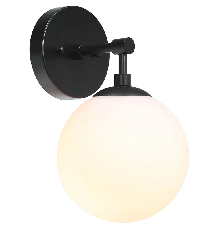 Indoor Vintage Wall Sconce Globe Glass Wall Light 1 Light Black Bathroom Vanity Light for Bathroom & Bedroom