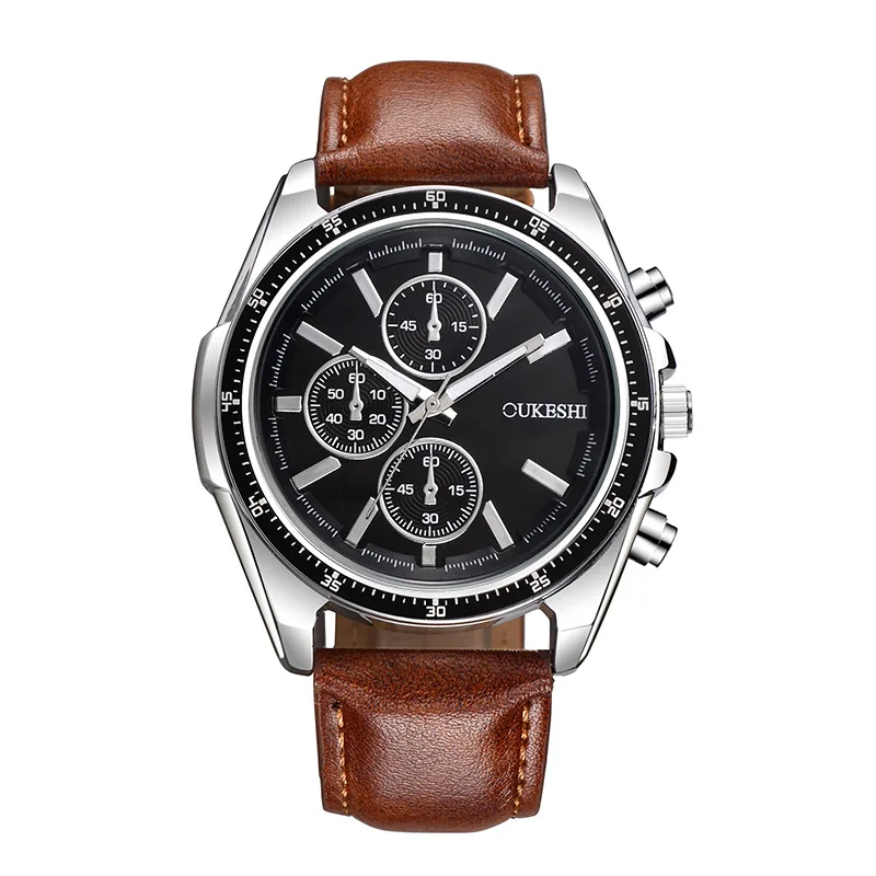 

Good quality men quartz casual leather watches waterproof fast track wrist watches, As pic