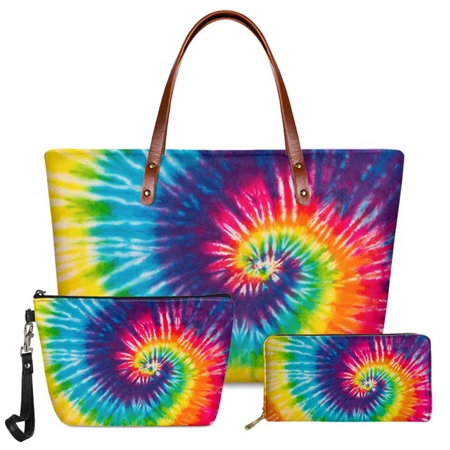 

fashion purse pack 2021 rainbow bag set Tie Dye 3D Print shoulder bag woman in leather tote large summer purses vegan bags