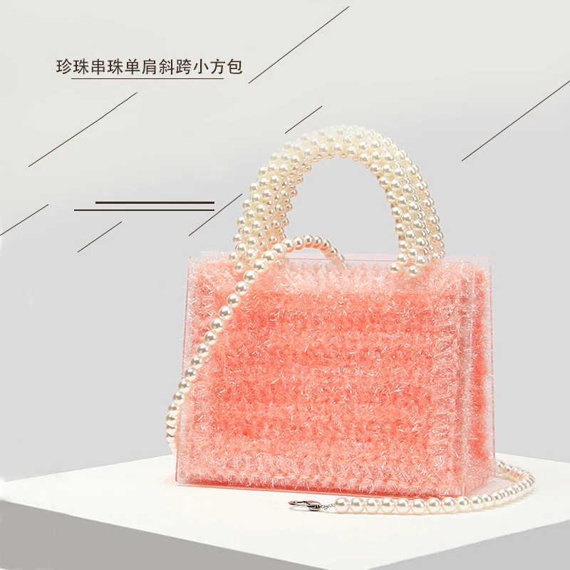 

Luxury Pearl Chain Women Shoulder Bag Woven Bling Acrylic Handbag