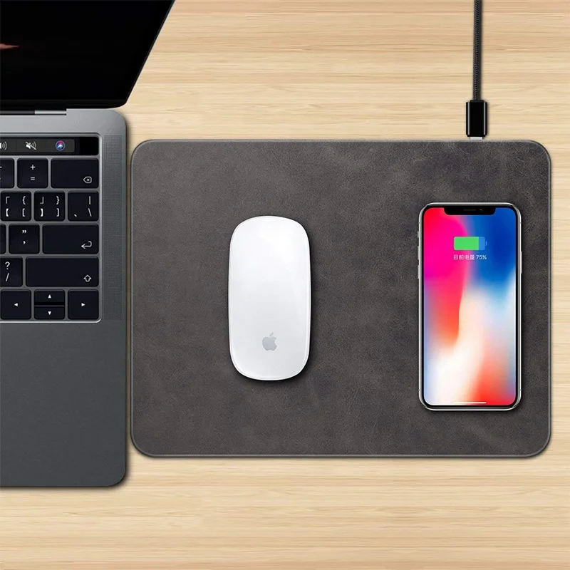 

Qi mouse pad with wireless charging pu leather mousepad with fast wireless charge mouse pad mat