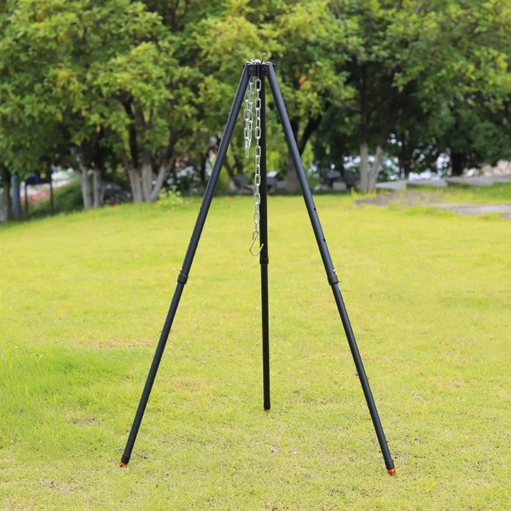 

New Arrive Three Section Telescopic Support Outdoor Light Campfire Tripod For Camping Pot Hanging Pot, Black