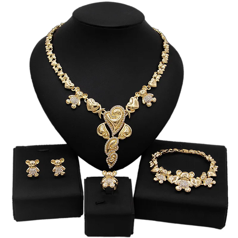 

Yulaili Newest Design 14K Gold Plated Wedding Party Jewelry Sets I Love You Xo Big Teddy Bear Hug and Kiss Jewelry Set X0077