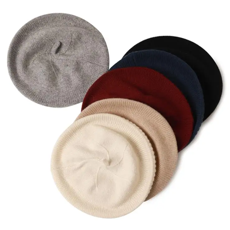 Cute Cheap Winter Knit 100% Cashmere Beret Hat Women Luxury Ny Beanie Caps Unisex With Custom logo-MZ43
