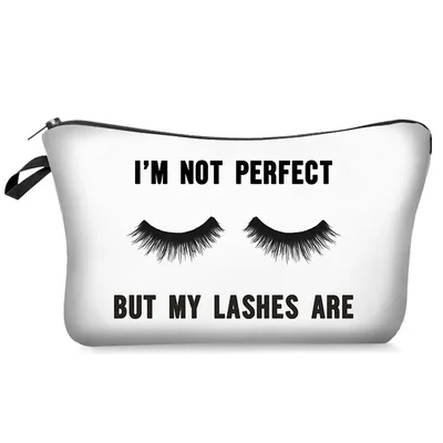 

Maleta de maquillaje 3D Print Personality Letters Zipper Makeup Toiletry Bags for Women Lash Brush Set Pouch White Cosmetic Bag