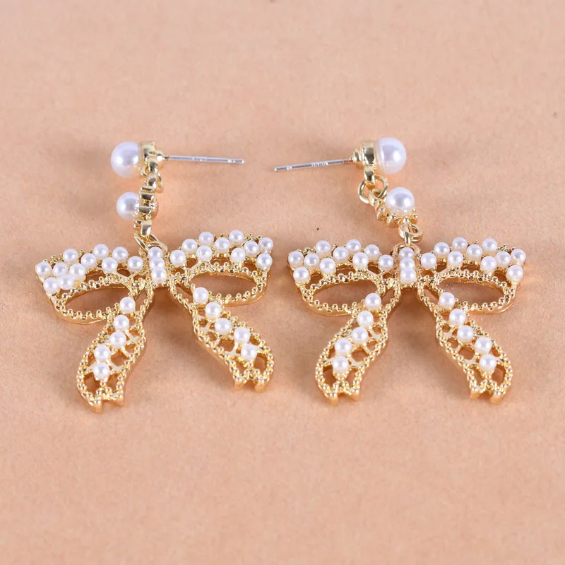 

Trend Hot Sale Bowknot Pearl Tassel Earrings For Girls Women Jewelry