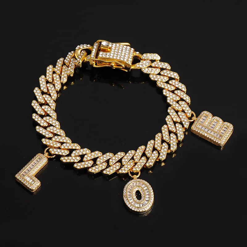 

New Product 12Mm Strip Diy Stitching Letters 8 Inches Cuban Chain Hip Hop Personalized Custom Bracelet Anklet, Silver, gold