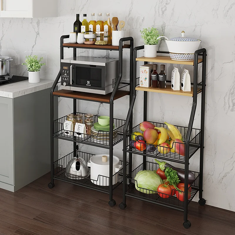 

Kitchen Baker Rack with Shelves Coffee Bar with Wire Basket Microwave Oven Stand Utility Storage Shelf for Home