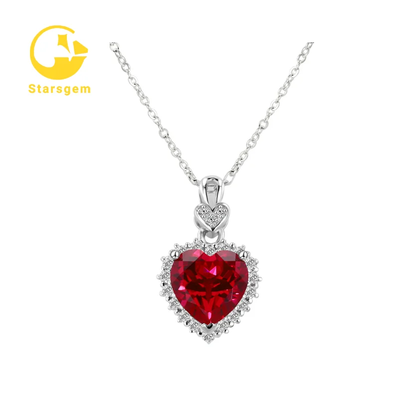 

Starsgem fine jewelry Heart lab grown ruby sapphire emerald gemstone pendant 925 silver jewelry Gemstone necklace