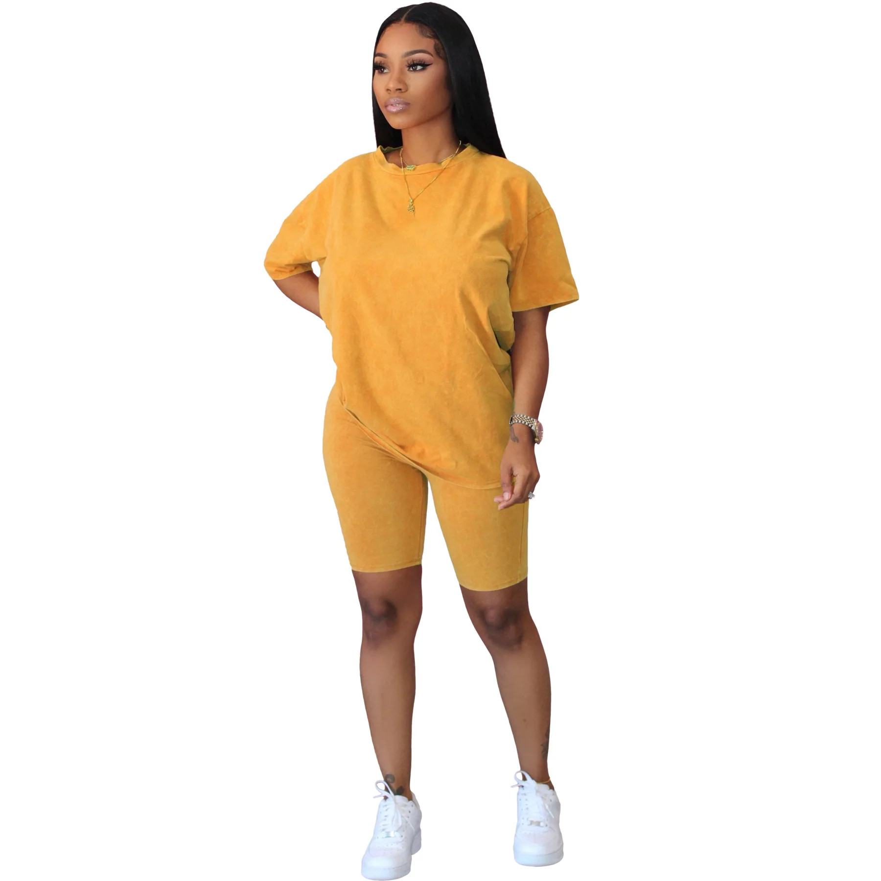 

DLL L225 fashion summer 2021 sets cotton fabric loose outfits shorts two piece set women clothing, As picture or customized make