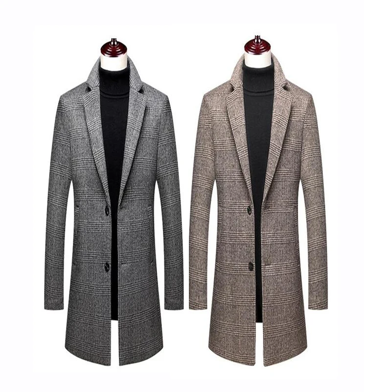 

2022 wholesale fashion men's long sleeves apparel coat jacket autumn winter stripes Cardigan collar long men wool suit