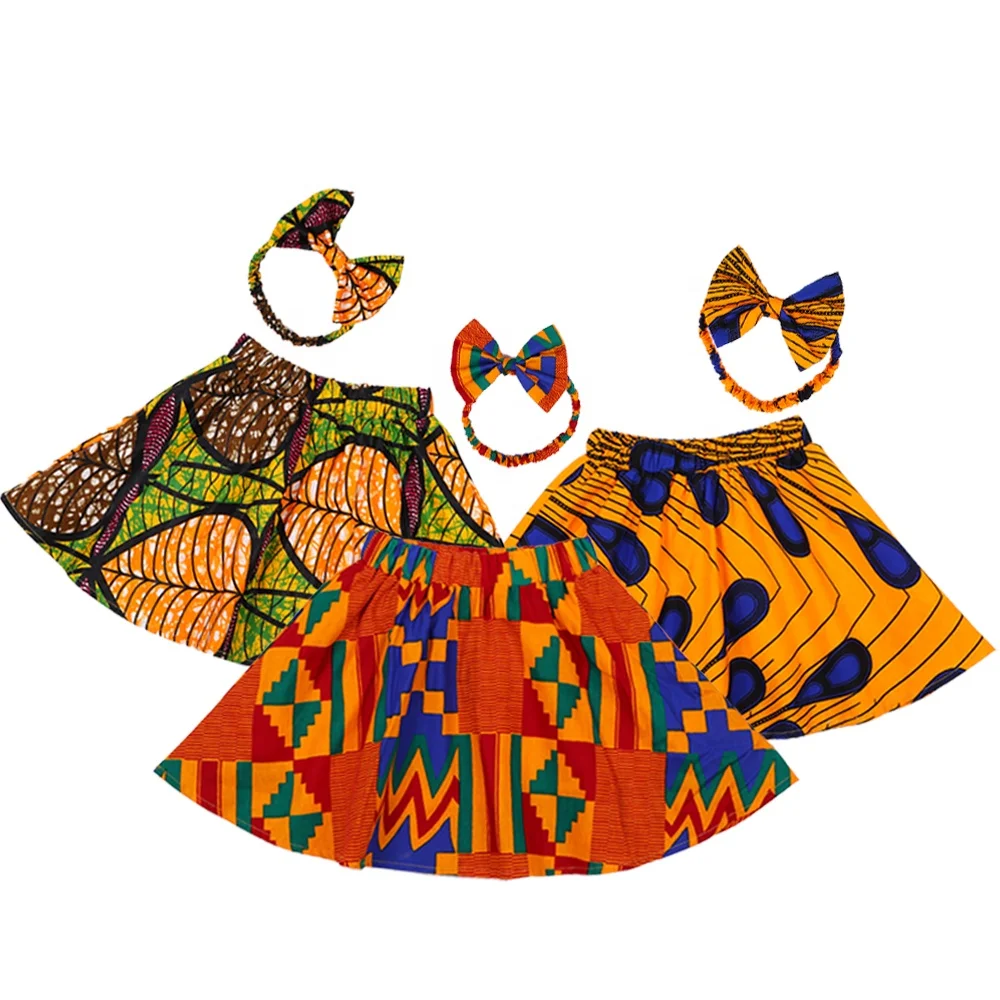 

2Pcs African Print Skirt with Headband for Baby Girl Wax Tradition Clothing Toddler Baby Attire Ethnic Dashiki Skirt for Kids, 5 colors and can be customized