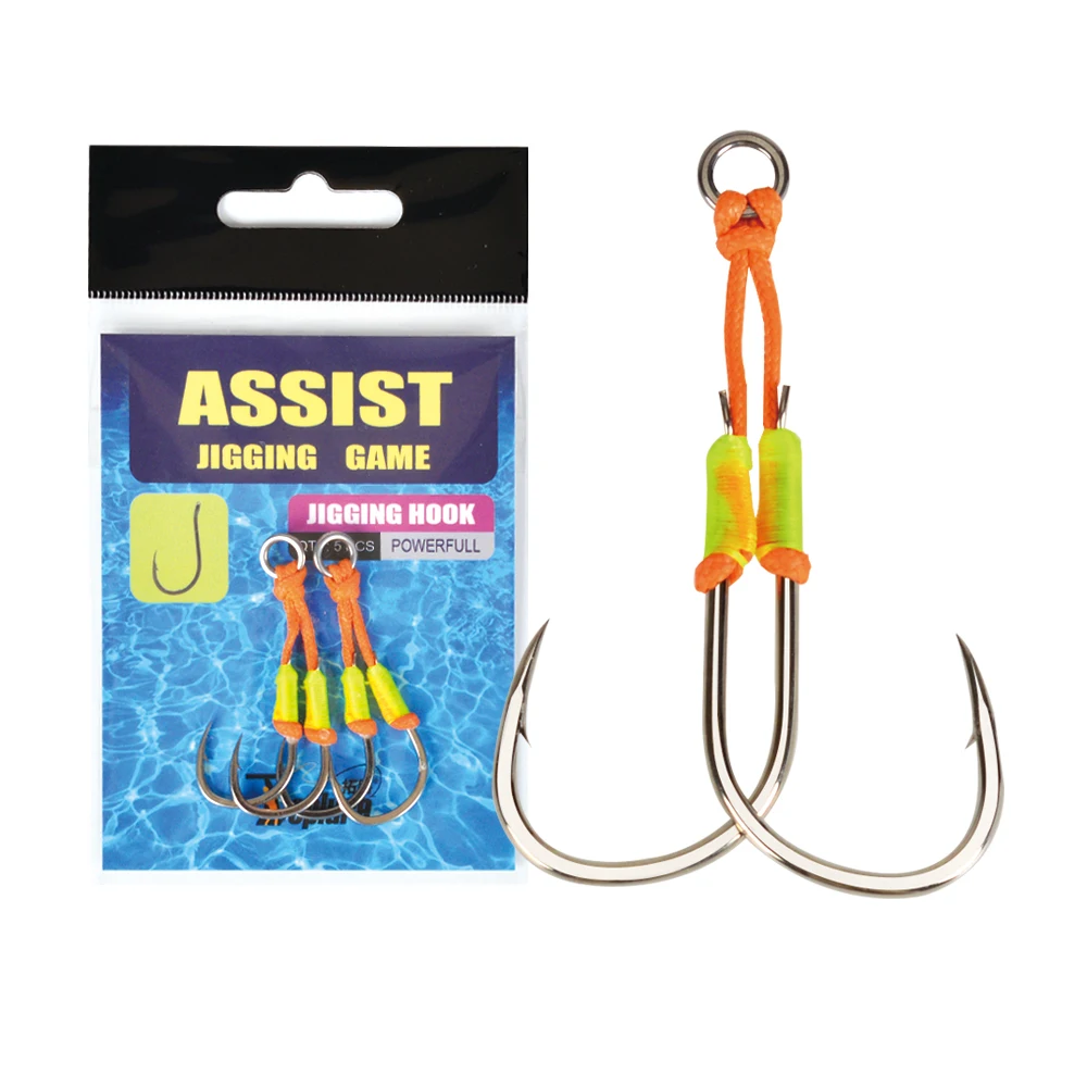 

Toplure high carbon steel multi size 13# -22# UV effect double assist hook for deep sea fishing jigs