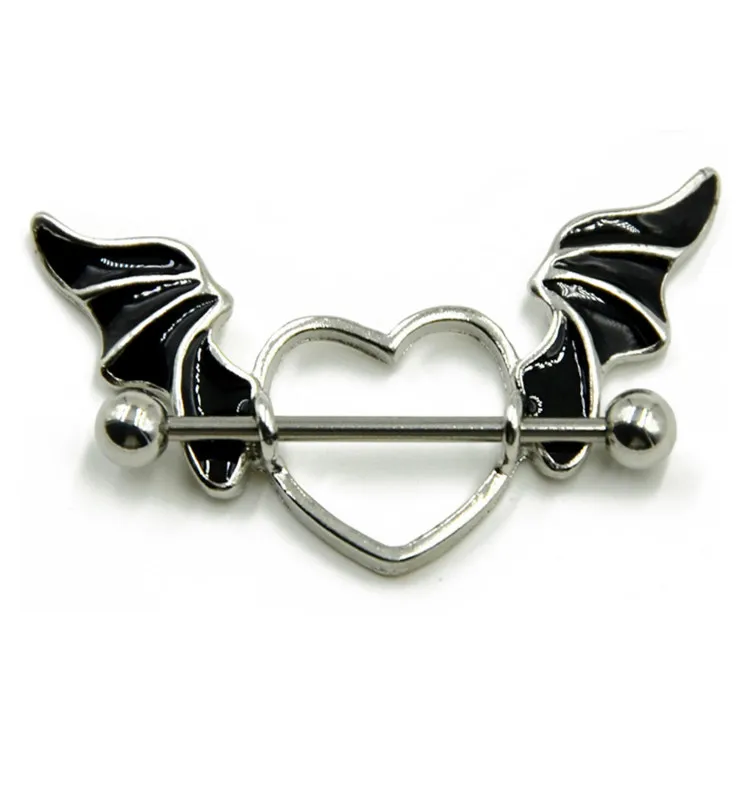 

Silver plated love wings breast ring titanium steel nipple piercing sexy fashion woman body piercing jewelry, Sliver