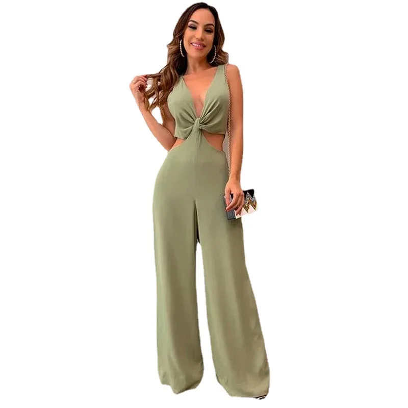 

2021 Summer New Women's Wear V-neck Sleeveless Jumpsuit Solid Color Jumpsuits For Women Sexy, Picture