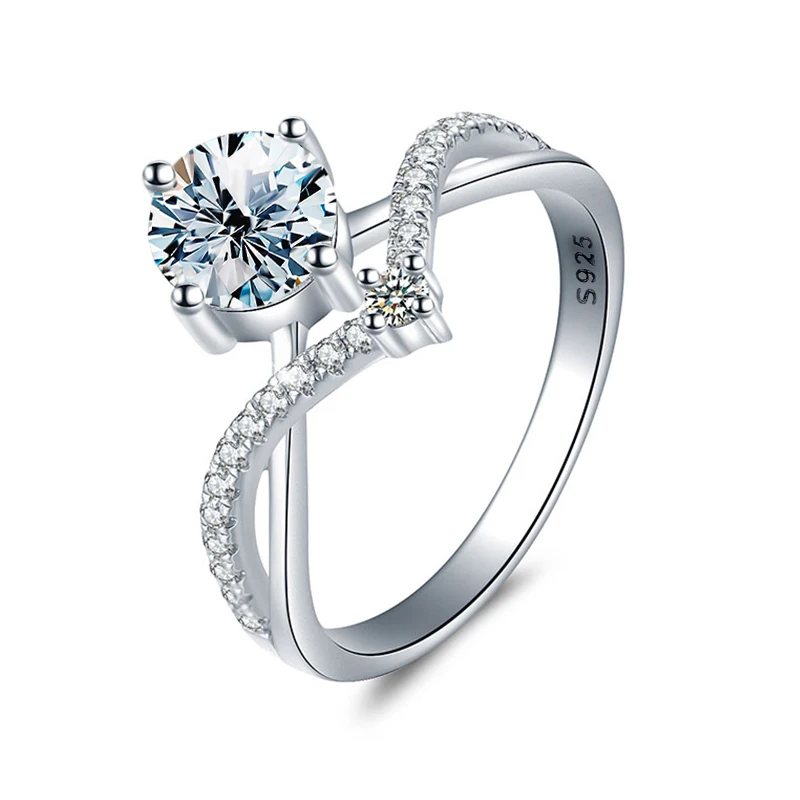

gra V-shape Round diamond moissanite ring 925 sterling silver 1 2 ct carat 14K 18K white gold vvs for women engagement Jewelry
