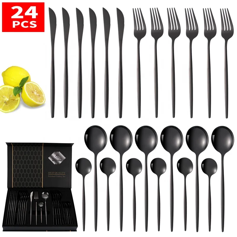 

Wholesale Amazon Hot Selling Luxury Flatware Set 24PCS Stainless Steel Cutlery Set with Color Gift Box