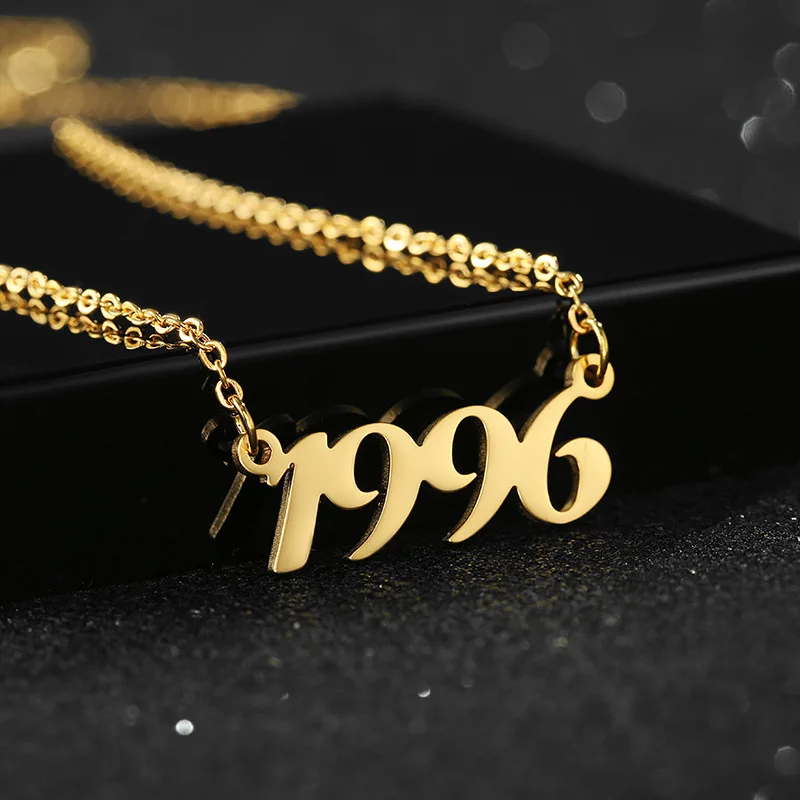 

Hot Selling Birthday Gift Anniversary Occasion stainless steel gold numbers year 1996 birth year necklace jewelry custom