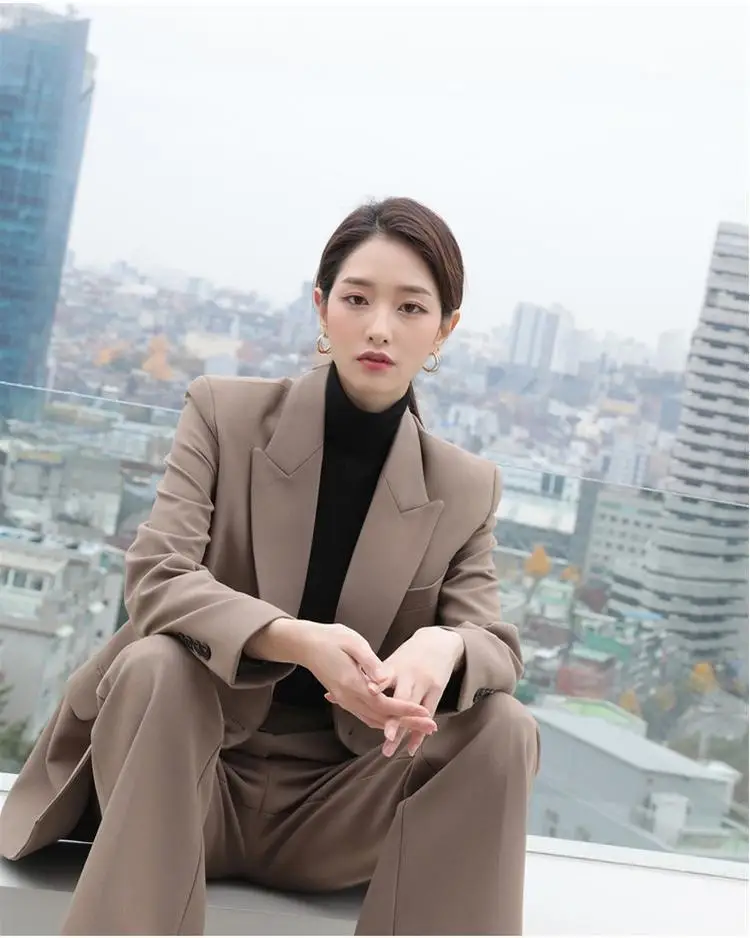 

2022 women spring autumn long sleeve solid color casual formal blazer trousers two-piece women business suit 2022 he in