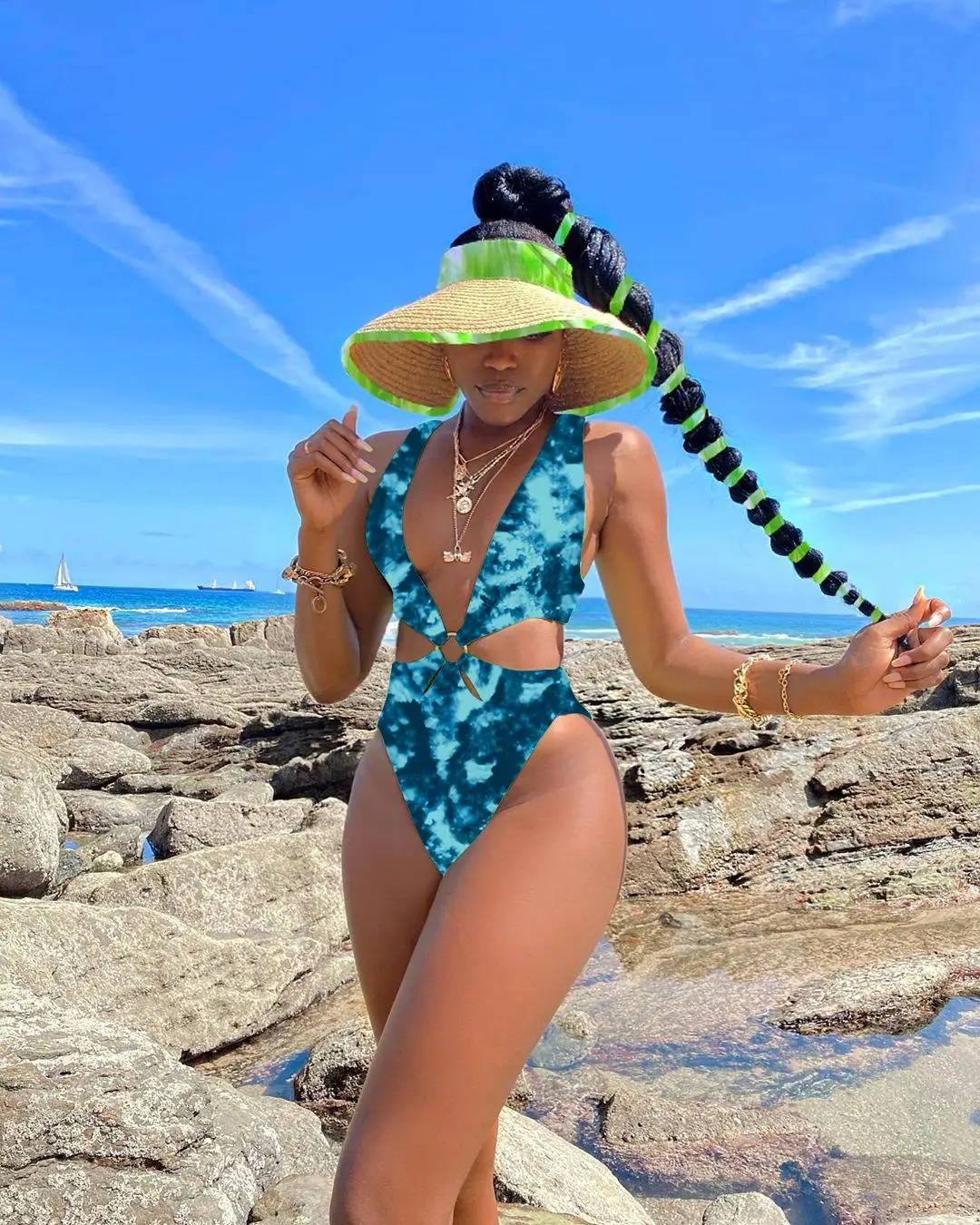 

2021 New Bikini Sexy One-piece Printed Swimsuit Ladies Swimsuit, Picture color