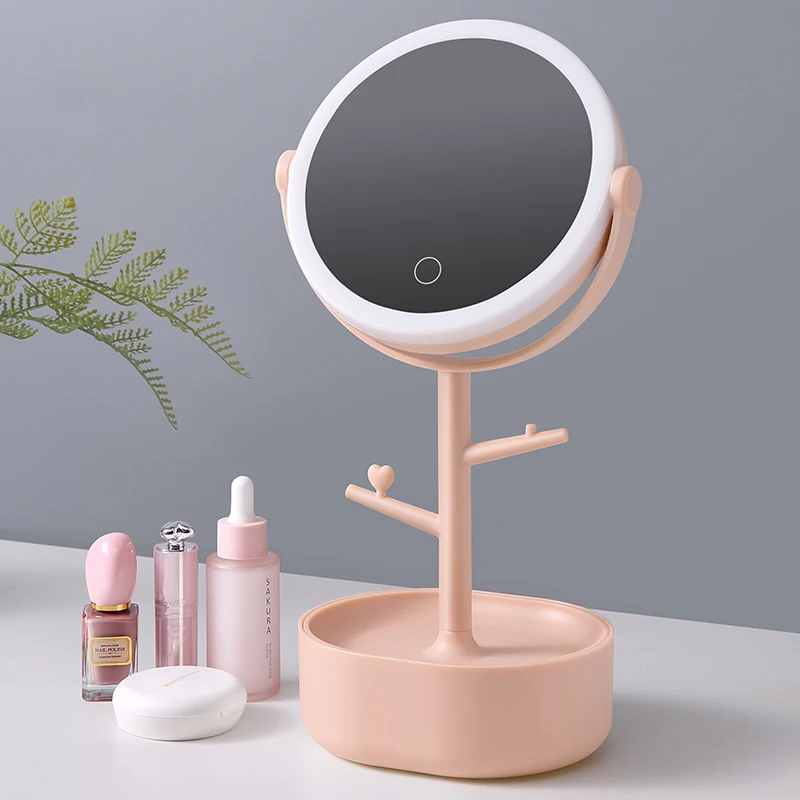

USB Rechargeable LED Adjustable Daylight Cosmetic Makeup Mirror Desktop Lamp Smart Fill Light Beauty Dormitory Make Up Mirror, White /pink