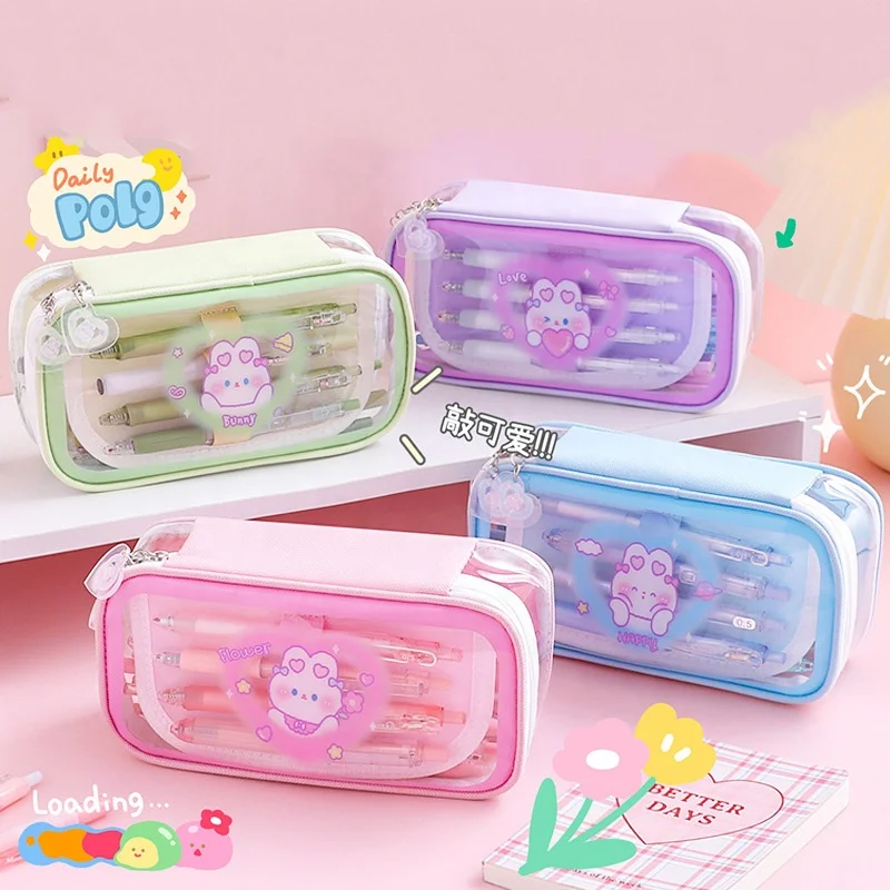 

Wholesale school kids large capacity kawaii cute pvc pencil case for girls