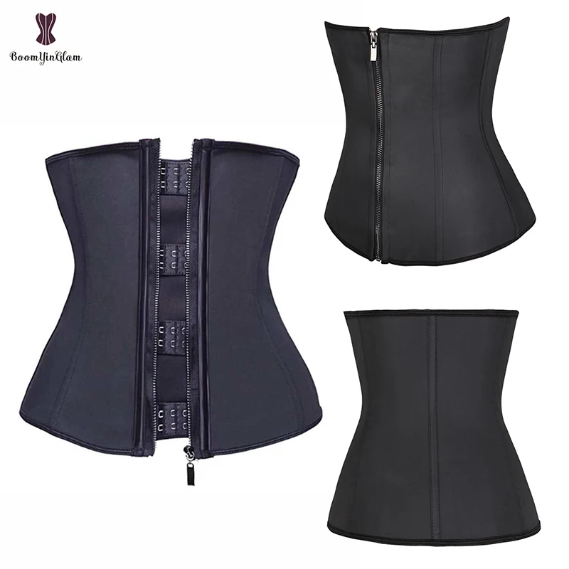 

Sweat Women Shapers Slimming Girdle Body Shaperwear Zip And Clip 7 Steel Boned Corset Smooth Latex Slimming Sheath